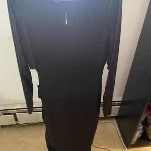 Sexy chocolate brown body con dress with cutouts on the side